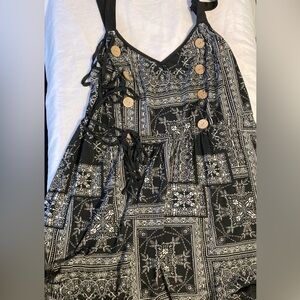 Paisley black and white tank with buttons and corset side